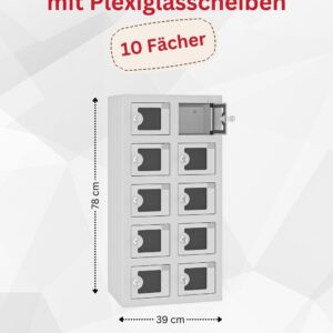 Handy Ladeschrank mit Plexiglasscheiben – 10 Fächer mit USB-Ladefunktion