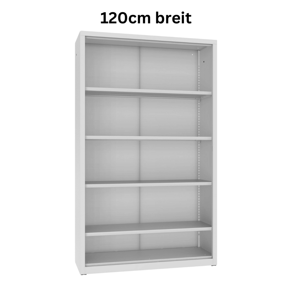 Weißer Büro-Hochschrank 120cm breit mit 4 extrabreiten Ebenen, Großraumschrank für maximale Aufbewahrungskapazität im Büro